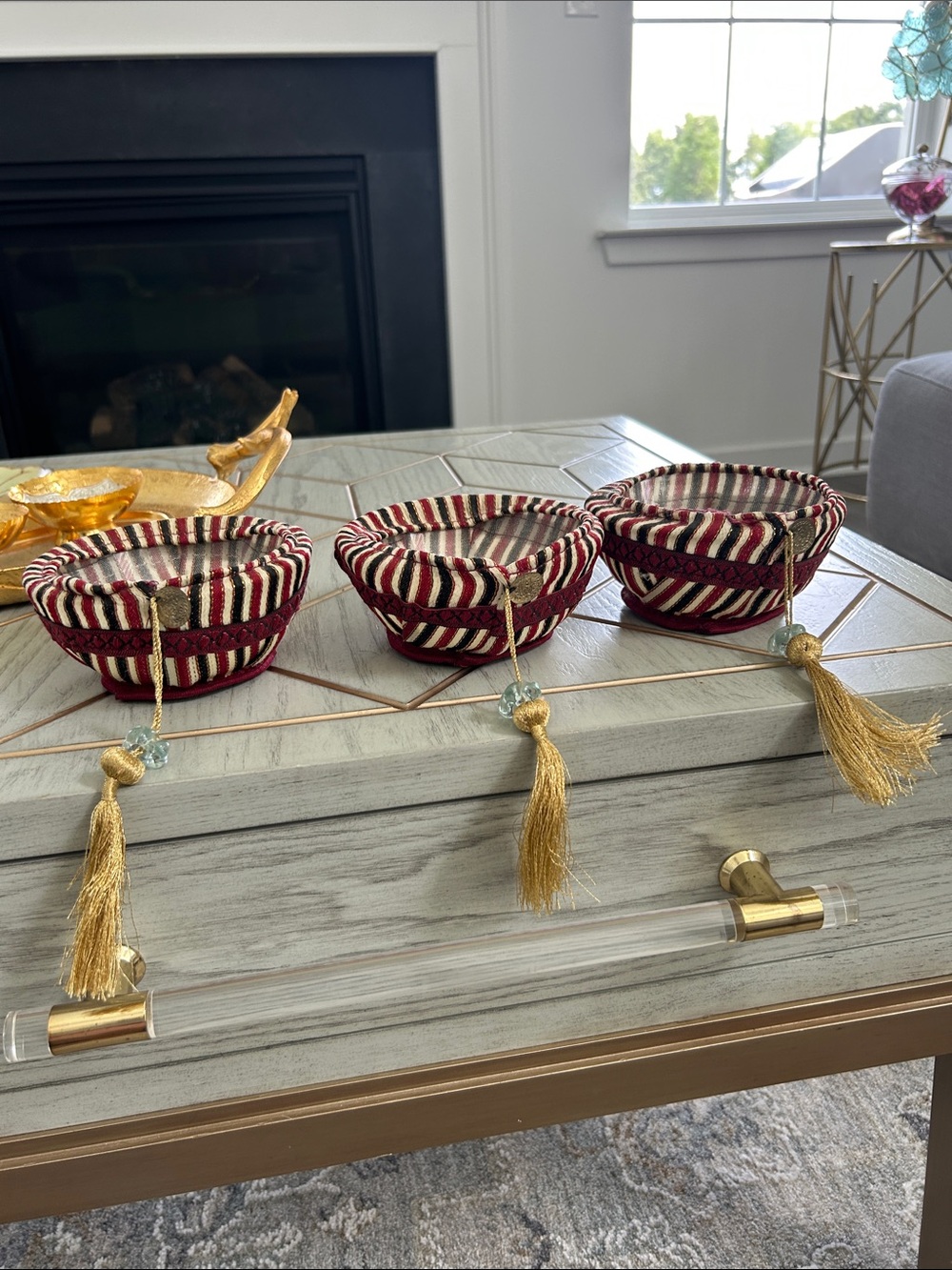 Handcrafted Red and Cream Striped Decorative Bowls